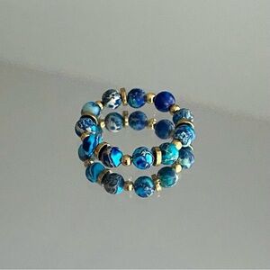 Natural Turquoise Beaded Ring with Gold Accents